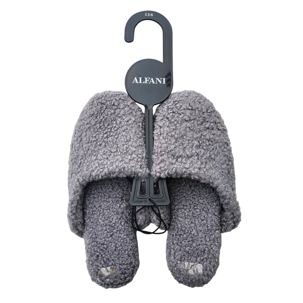 Alfani Women Grey Soft Shearling Slide Boxed Indoor Lounge Slipper Size 5-6